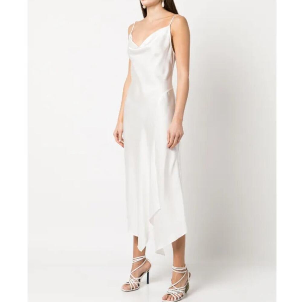 Jonathan Simkhai Nellie Slip Dress White Cowl‎ Neck Sleeveless Midi Sz 0